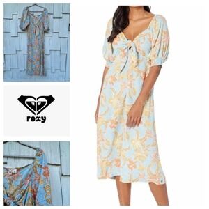 Roxy Women's XL‎ Floral Print Tie Front Midi Dress - Vacation Casual